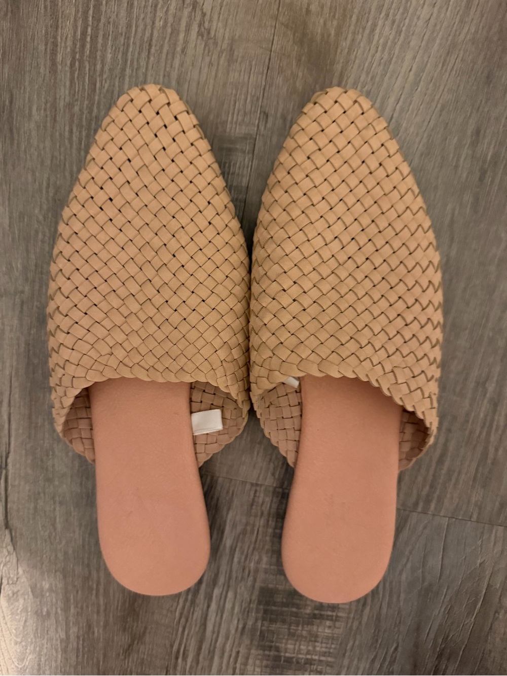 Woven Pointed Toe Slip-On Flats in Tan 7.5